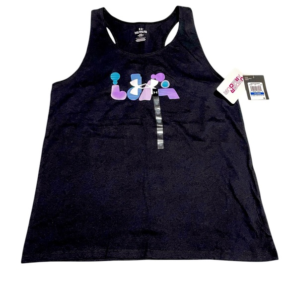 Under Armour‎ Youth XL Black Racerback Tank Top with Bubble Letters - Picture 1 of 5
